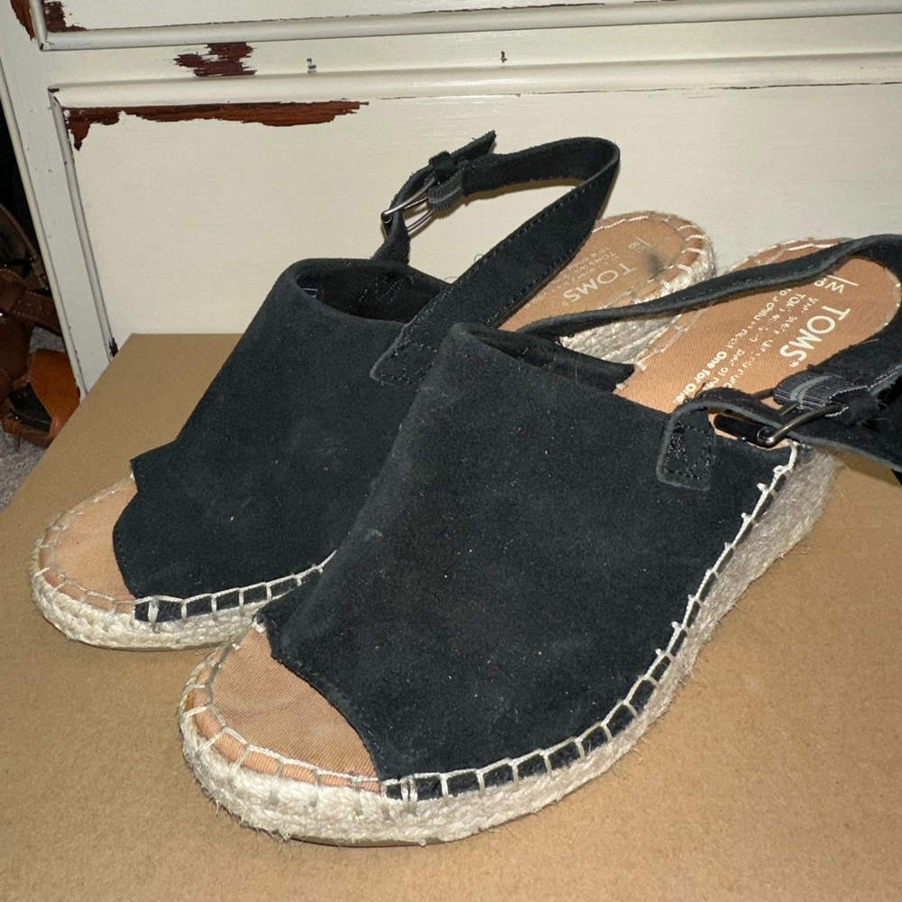 Toms black suede espadrille wedges, size 9